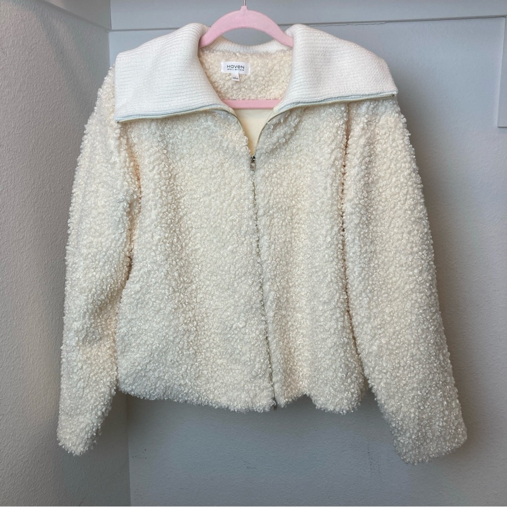 Haven Well Within Women’s Sherpa Cream Cotton Lining Zip Up Jacket Size Large